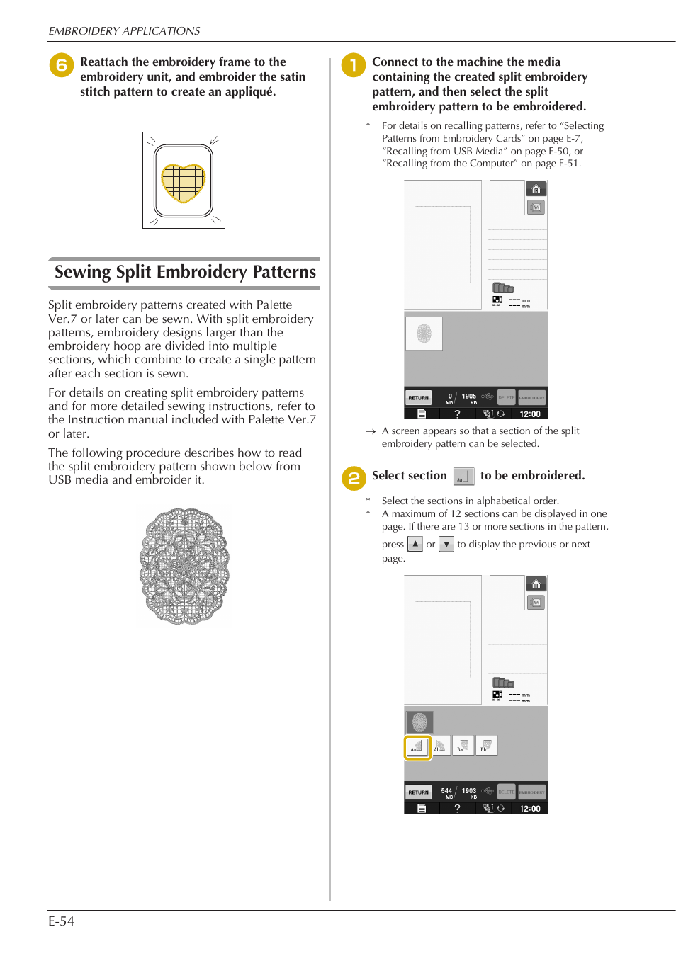 Sewing split embroidery patterns | Baby Lock Spirit (BLPY) Instruction and Reference Guide User Manual | Page 120 / 184