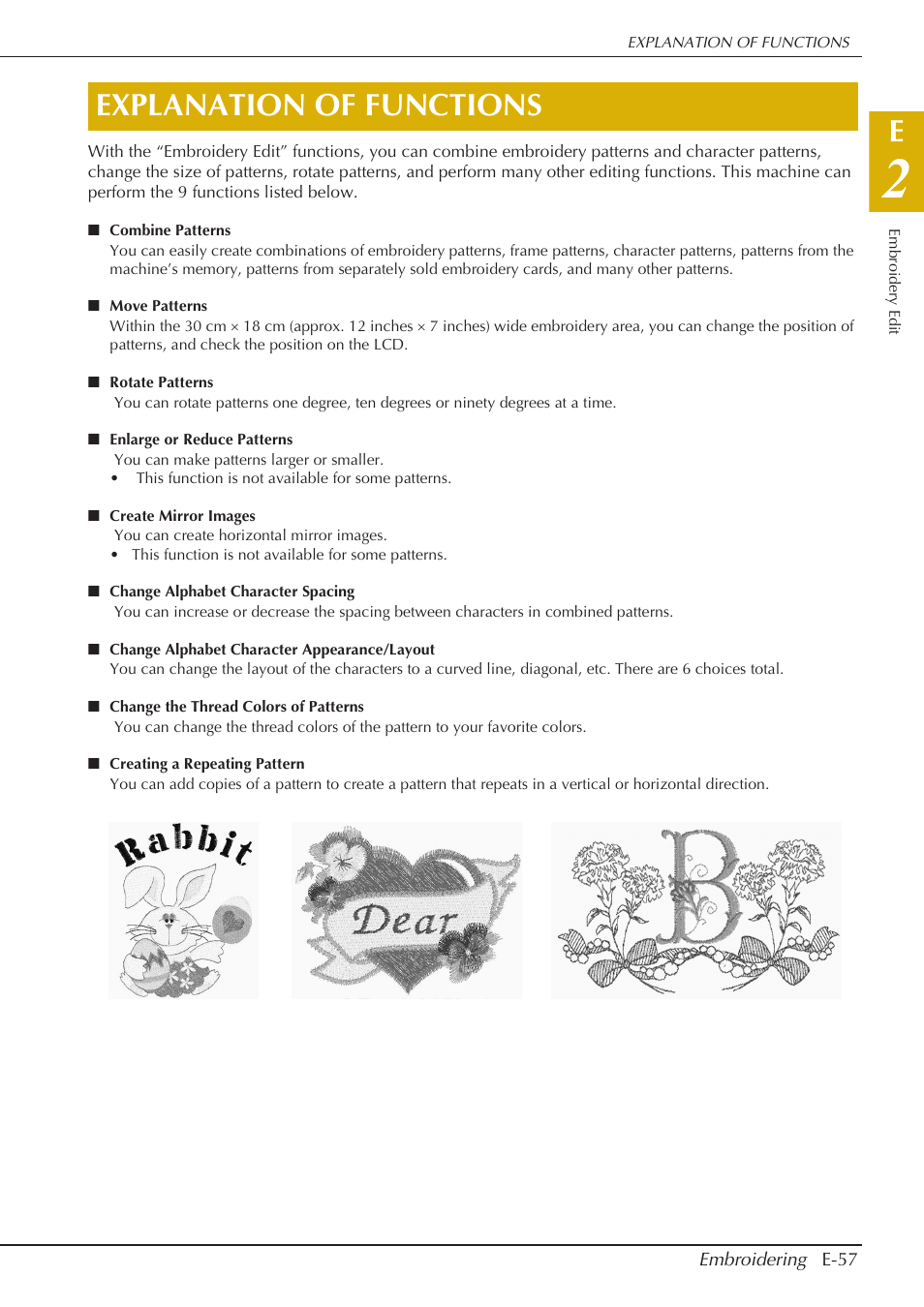 Explanation of functions | Baby Lock Spirit (BLPY) Instruction and Reference Guide User Manual | Page 123 / 184