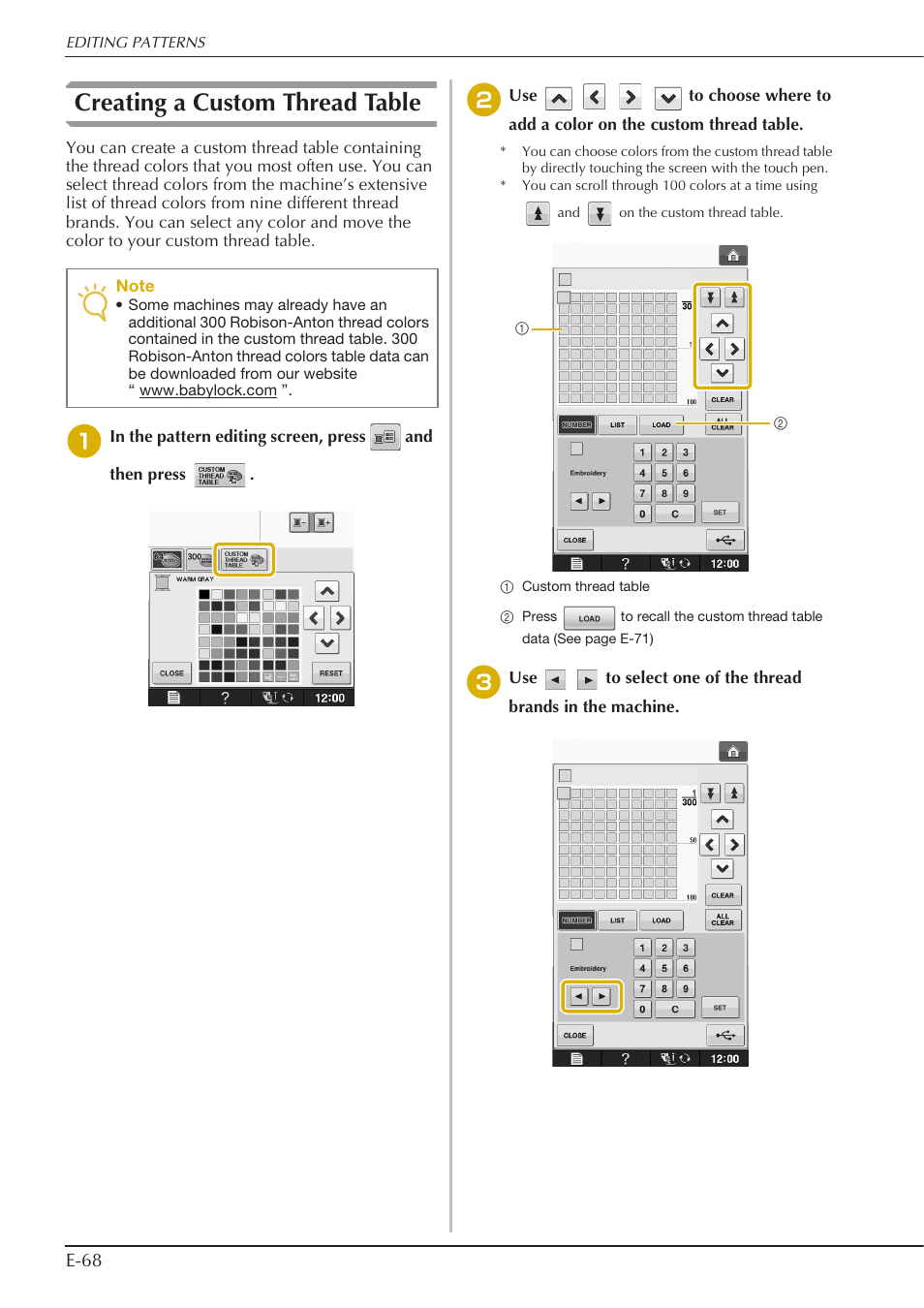 Creating a custom thread table | Baby Lock Spirit (BLPY) Instruction and Reference Guide User Manual | Page 134 / 184
