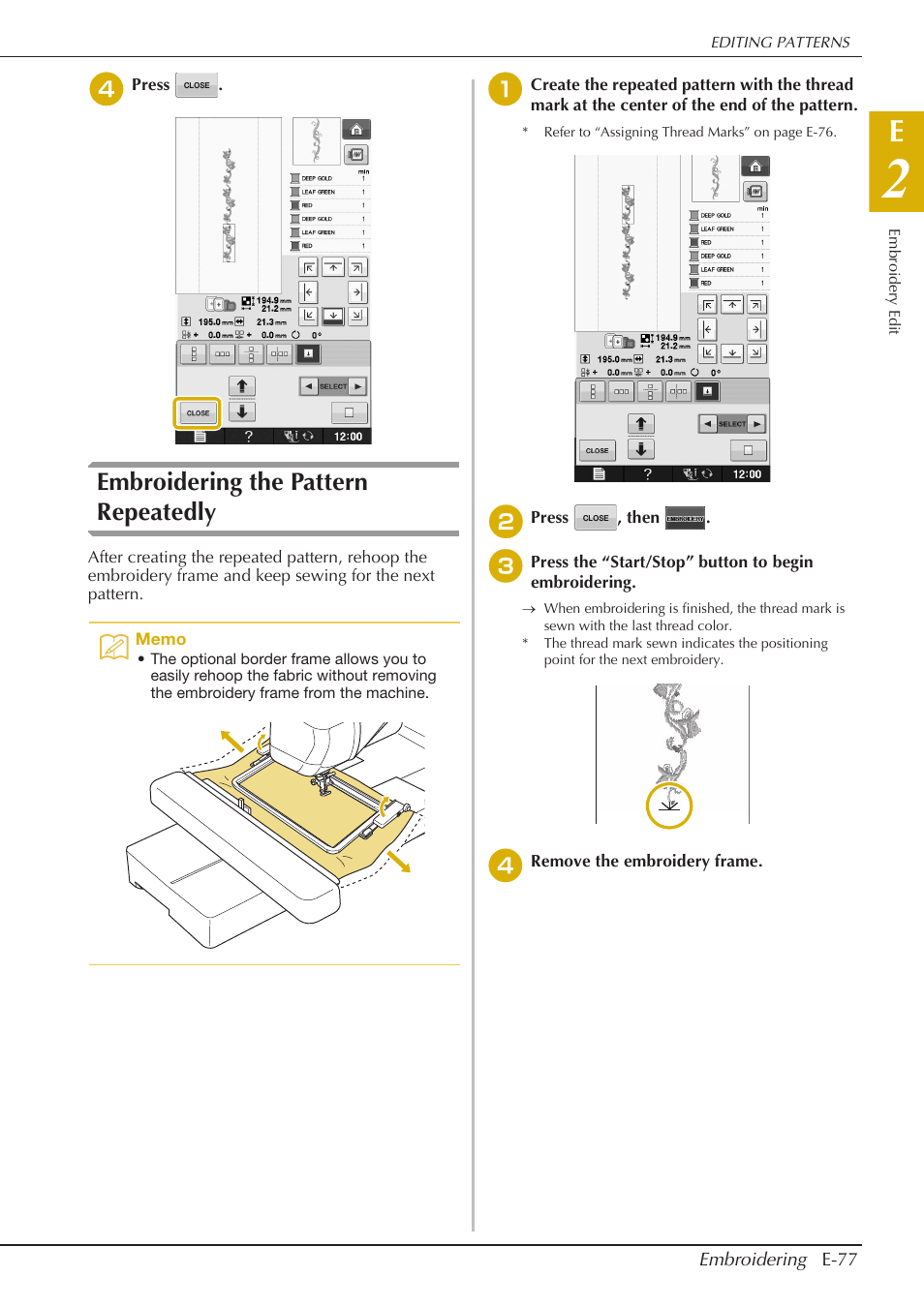 Embroidering the pattern repeatedly | Baby Lock Spirit (BLPY) Instruction and Reference Guide User Manual | Page 143 / 184