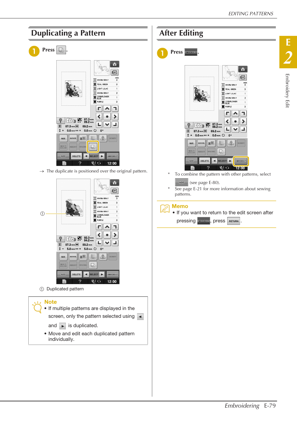 Duplicating a pattern, After editing | Baby Lock Spirit (BLPY) Instruction and Reference Guide User Manual | Page 145 / 184