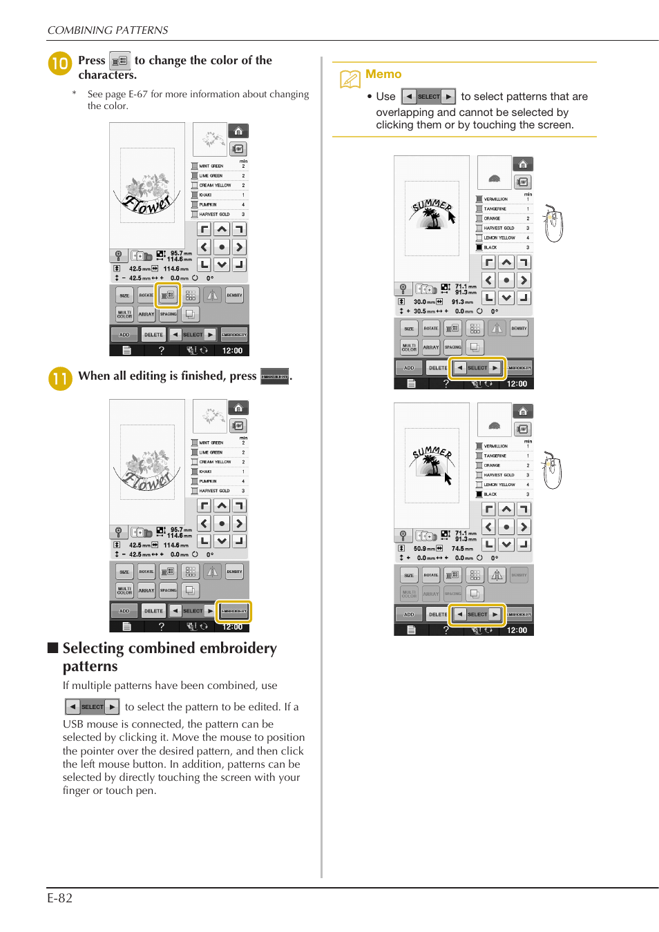 Selecting combined embroidery patterns | Baby Lock Spirit (BLPY) Instruction and Reference Guide User Manual | Page 148 / 184