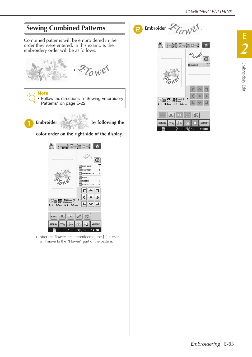 Sewing combined patterns | Baby Lock Spirit (BLPY) Instruction and Reference Guide User Manual | Page 149 / 184
