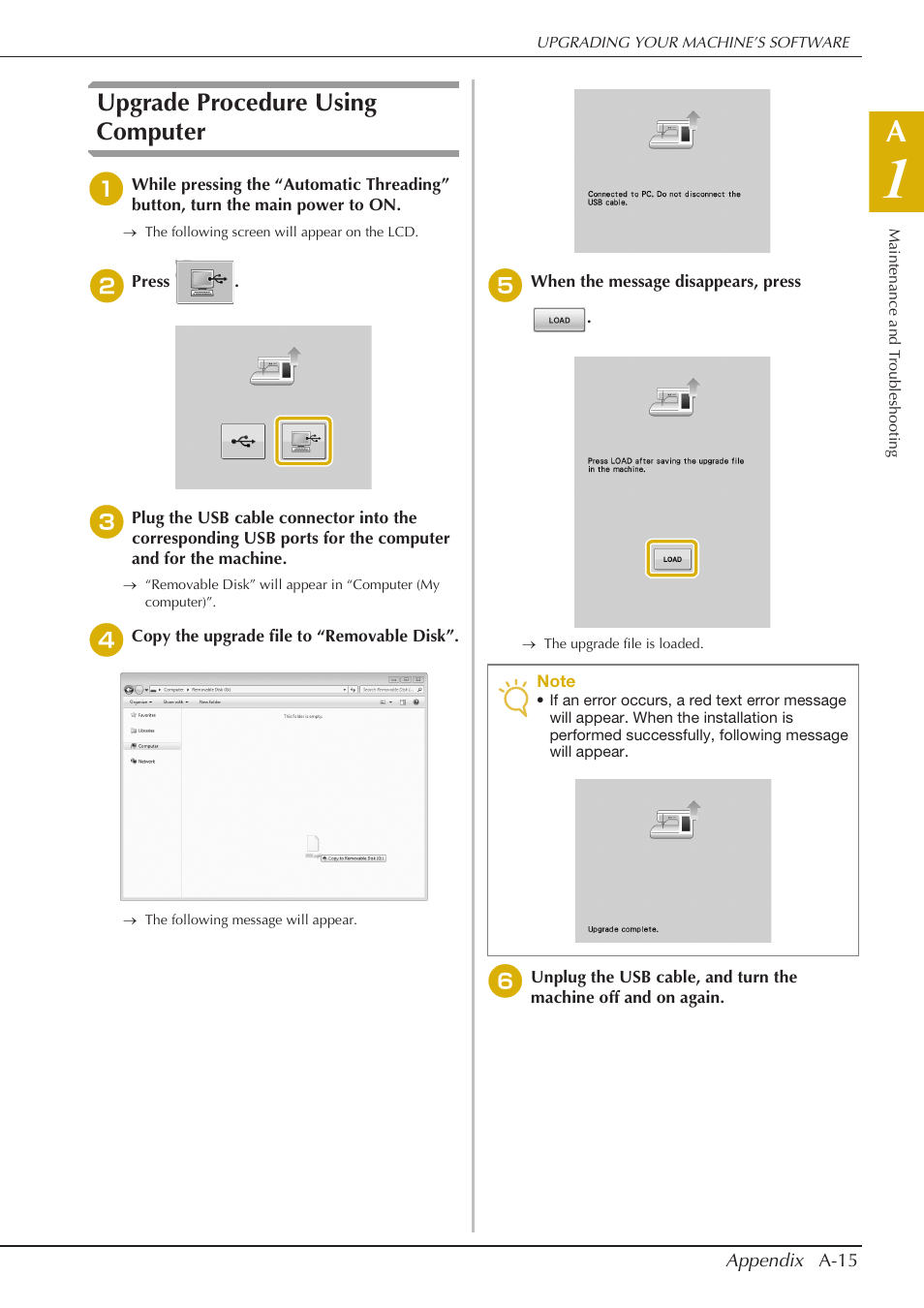 Upgrade procedure using computer | Baby Lock Spirit (BLPY) Instruction and Reference Guide User Manual | Page 179 / 184