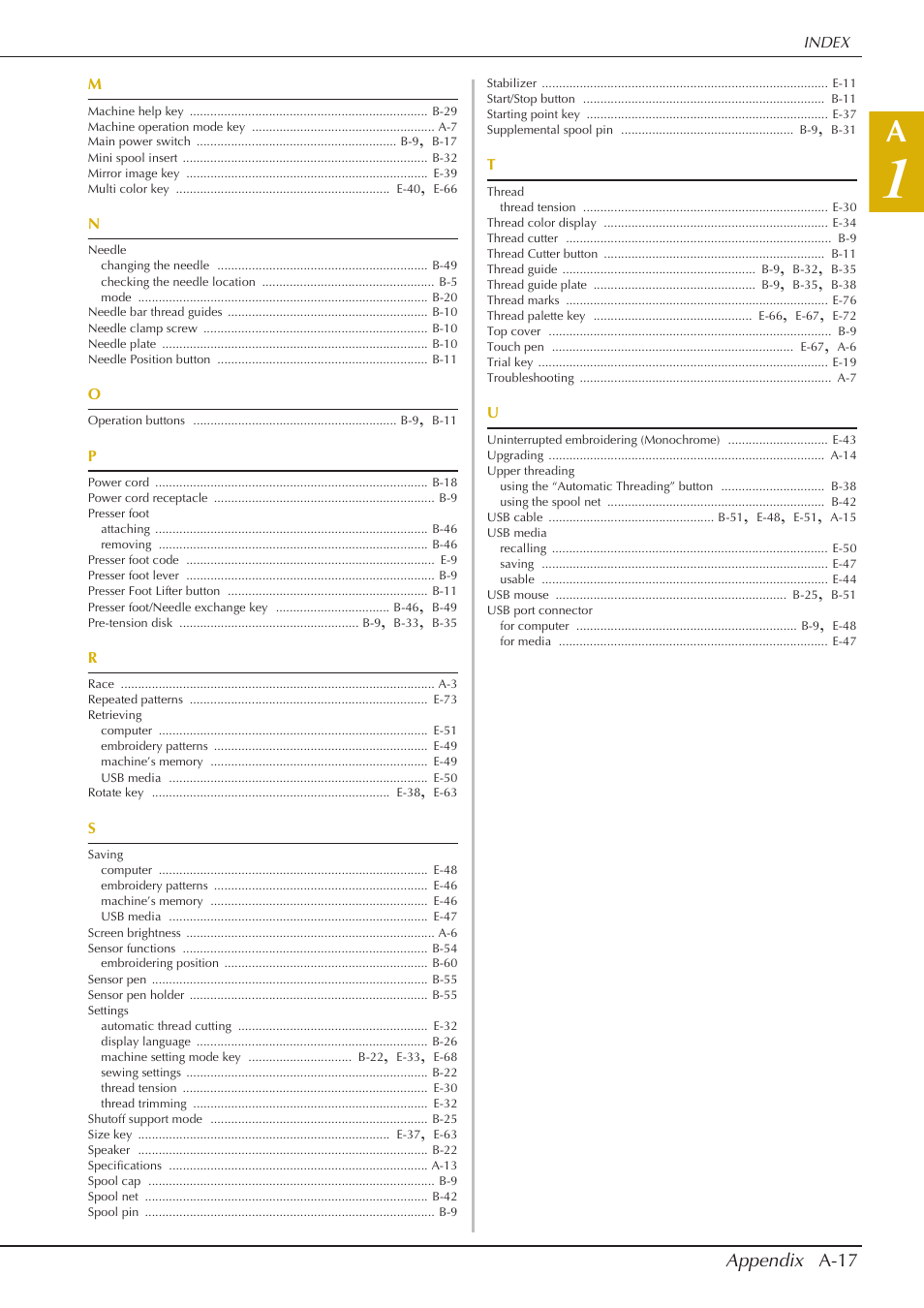 Appendix a-17 | Baby Lock Spirit (BLPY) Instruction and Reference Guide User Manual | Page 181 / 184
