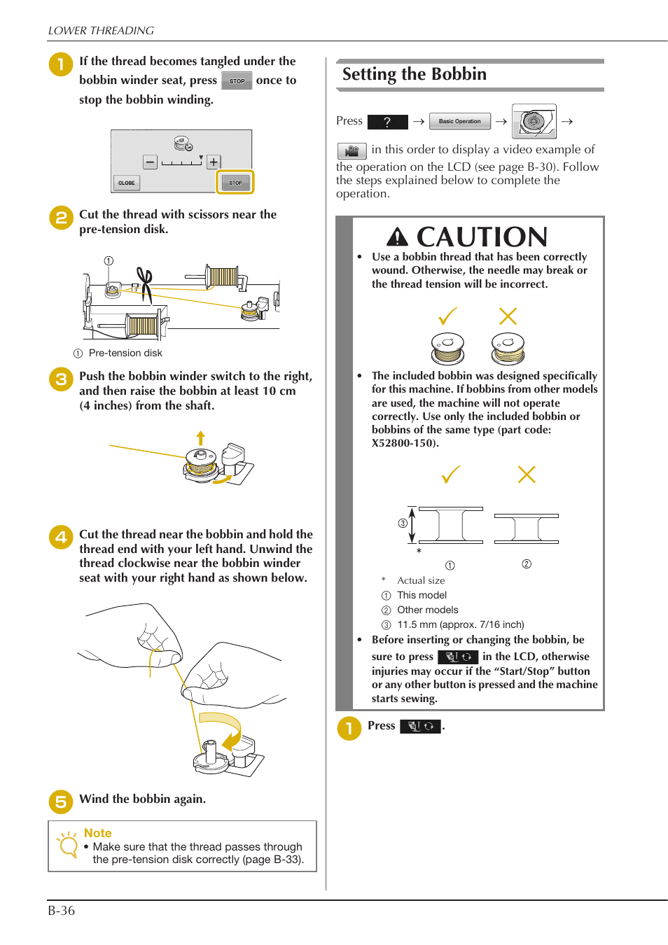 Caution, Setting the bobbin | Baby Lock Spirit (BLPY) Instruction and Reference Guide User Manual | Page 38 / 184