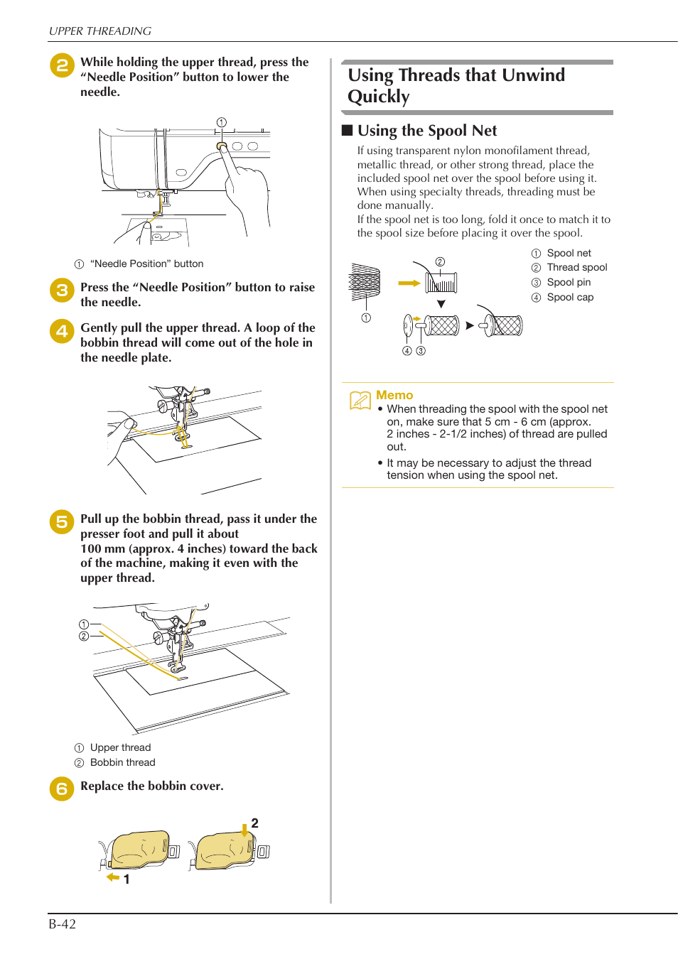 Using threads that unwind quickly, Using the spool net | Baby Lock Spirit (BLPY) Instruction and Reference Guide User Manual | Page 44 / 184