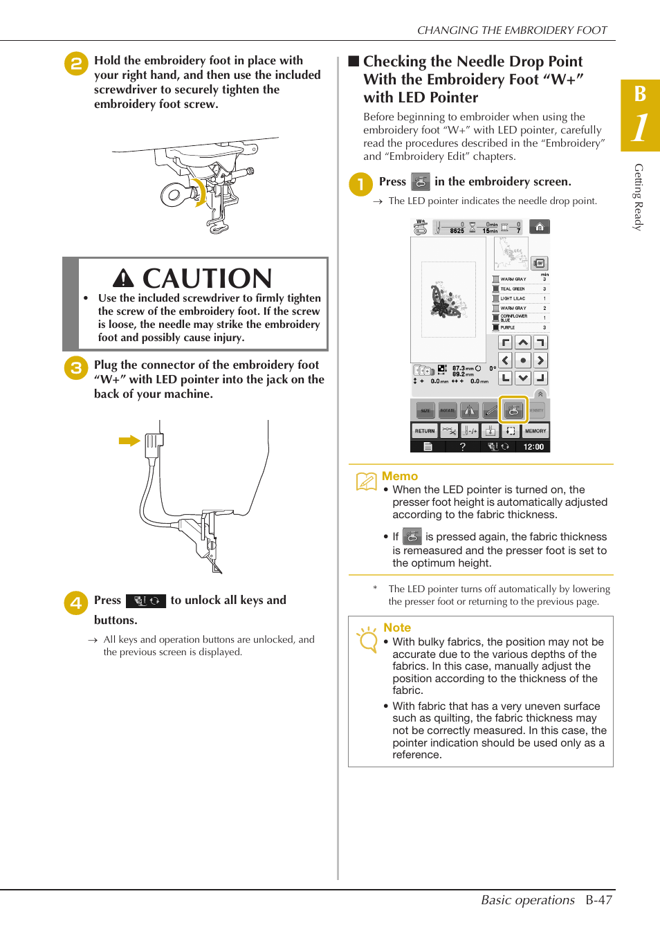 Caution | Baby Lock Spirit (BLPY) Instruction and Reference Guide User Manual | Page 49 / 184