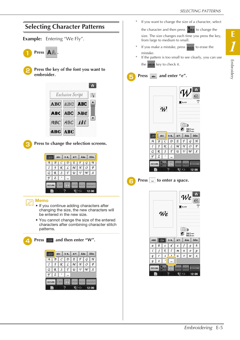 Selecting character patterns | Baby Lock Spirit (BLPY) Instruction and Reference Guide User Manual | Page 71 / 184