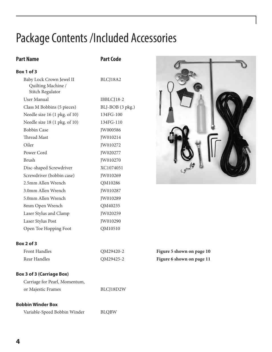 Package contents /included accessories | Baby Lock Crown Jewel II (BLCJ18-2) Manual User Manual | Page 11 / 47