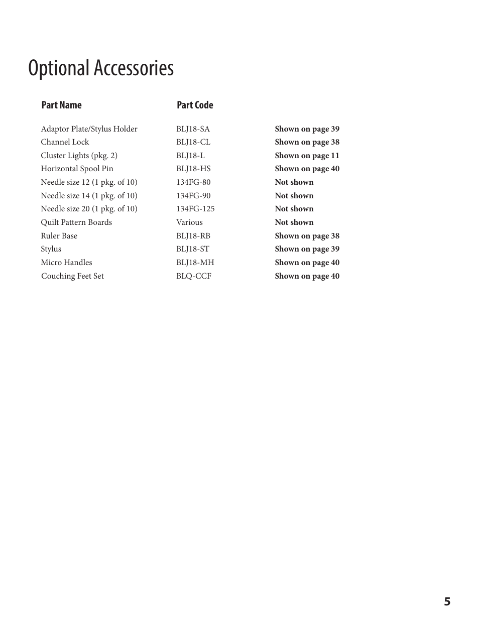 Optional accessories | Baby Lock Crown Jewel II (BLCJ18-2) Manual User Manual | Page 12 / 47