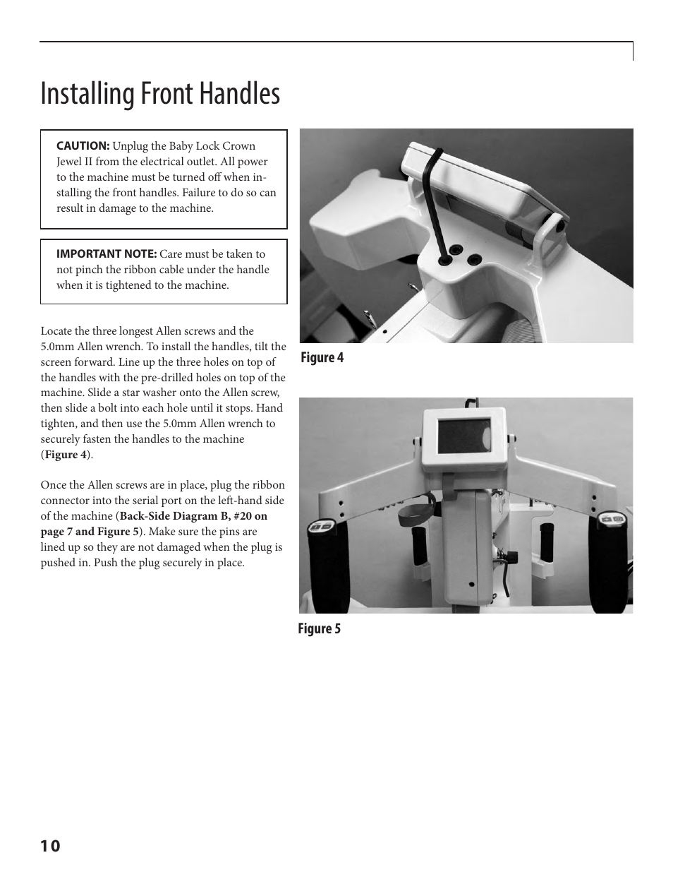 Installing front handles | Baby Lock Crown Jewel II (BLCJ18-2) Manual User Manual | Page 17 / 47