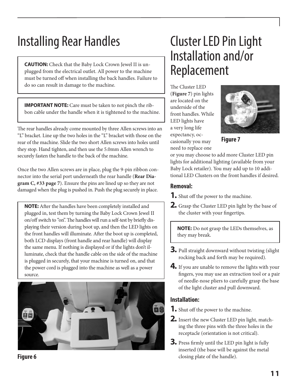 Installing rear handles | Baby Lock Crown Jewel II (BLCJ18-2) Manual User Manual | Page 18 / 47