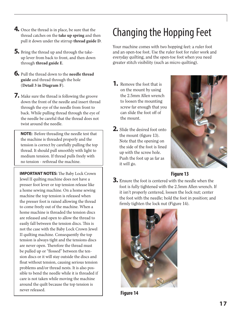 Changing the hopping feet | Baby Lock Crown Jewel II (BLCJ18-2) Manual User Manual | Page 24 / 47