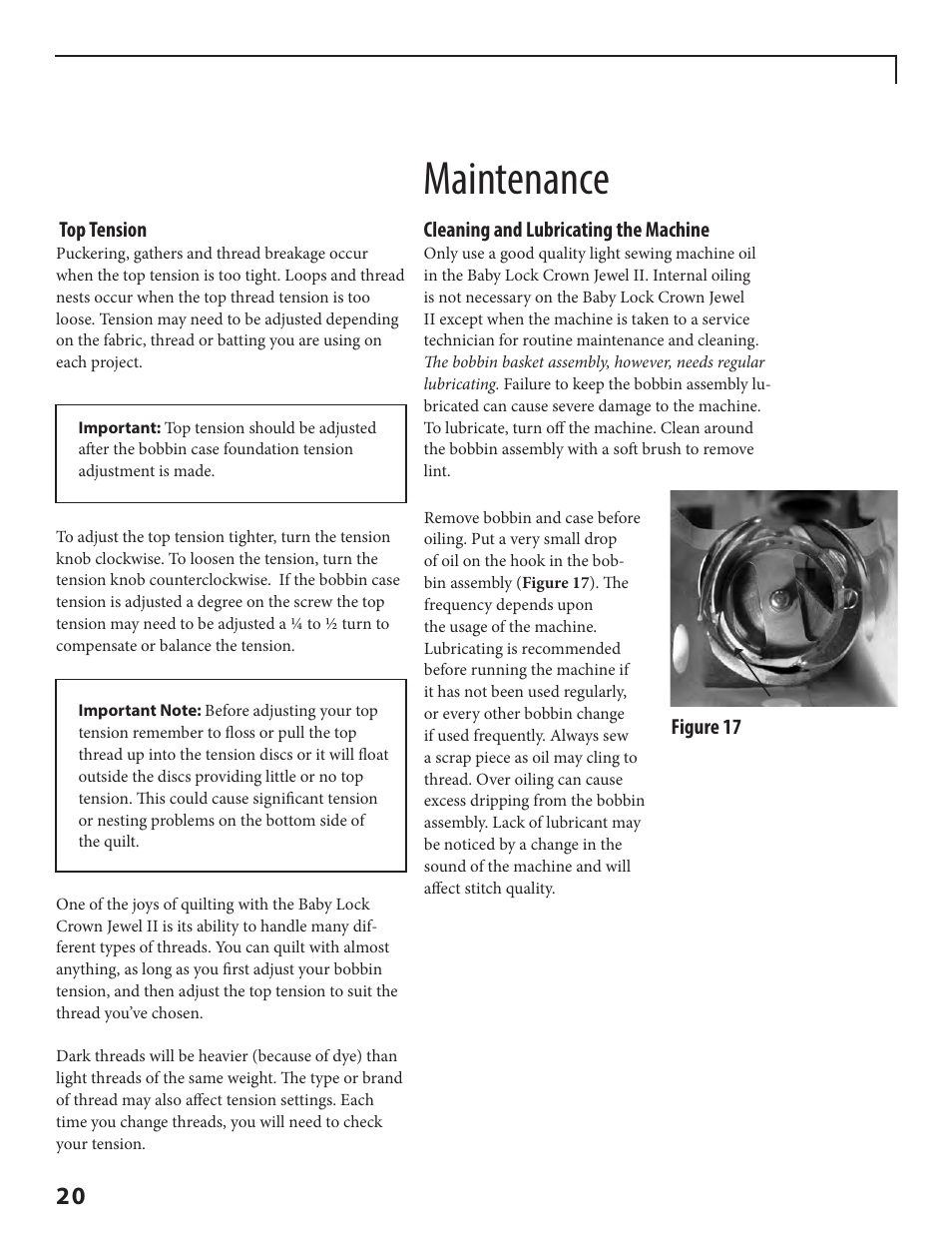 Maintenance | Baby Lock Crown Jewel II (BLCJ18-2) Manual User Manual | Page 27 / 47