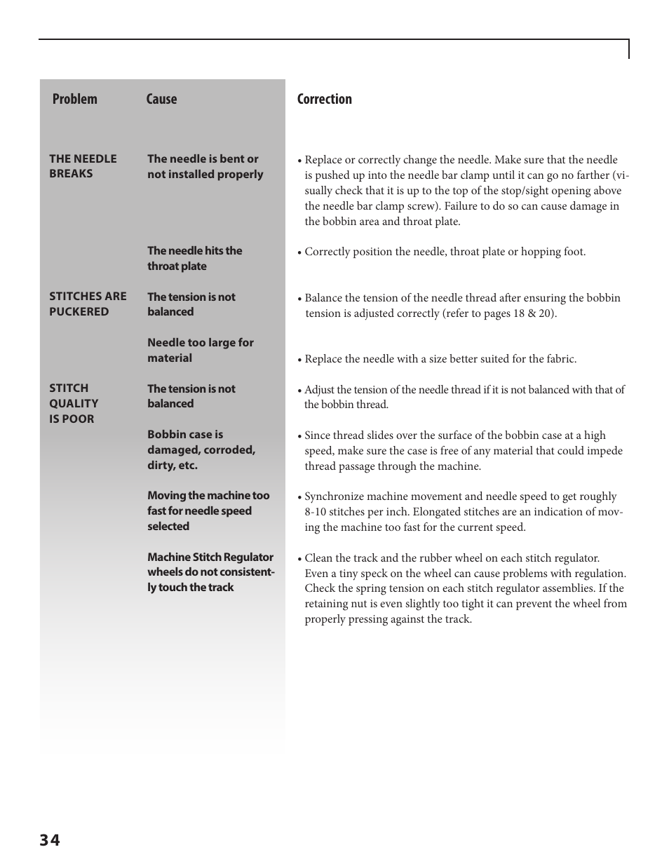 Problem cause correction | Baby Lock Crown Jewel II (BLCJ18-2) Manual User Manual | Page 41 / 47