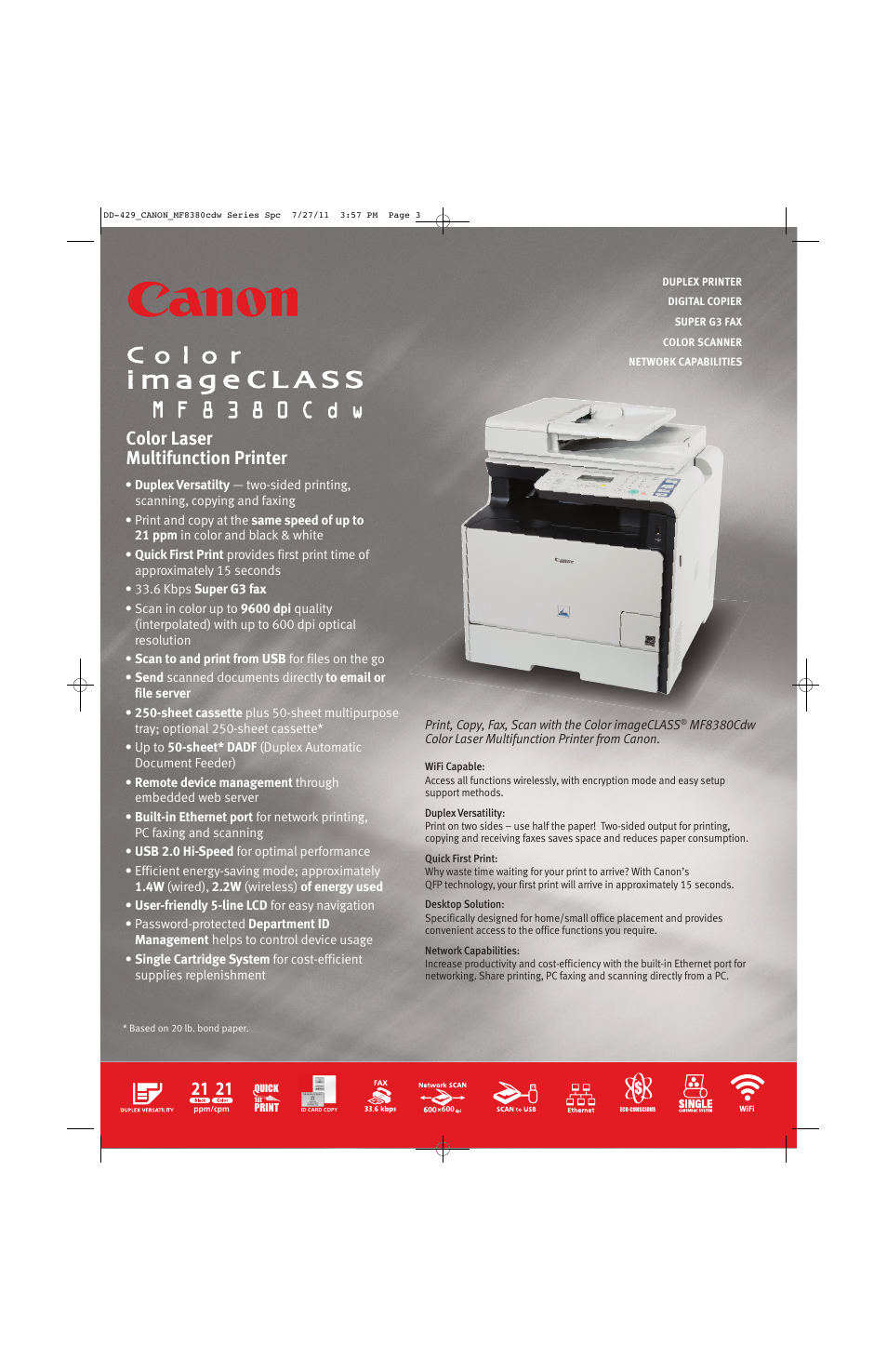 Color laser multifunction printer | Canon MF8380CDW User Manual | Page 2 / 4