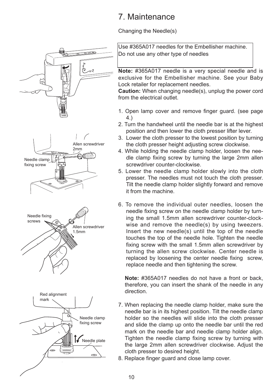 Maintenance | Baby Lock Embellisher (EMB12-2) Manual User Manual | Page 13 / 16