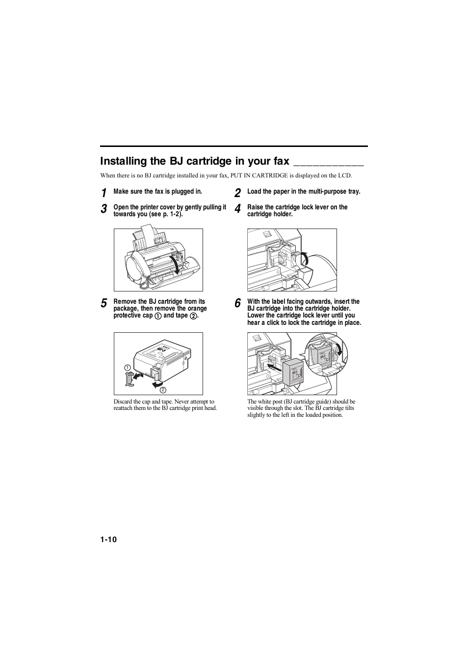 Installing the bj cartridge in your fax | Canon B115 User Manual | Page 105 / 118