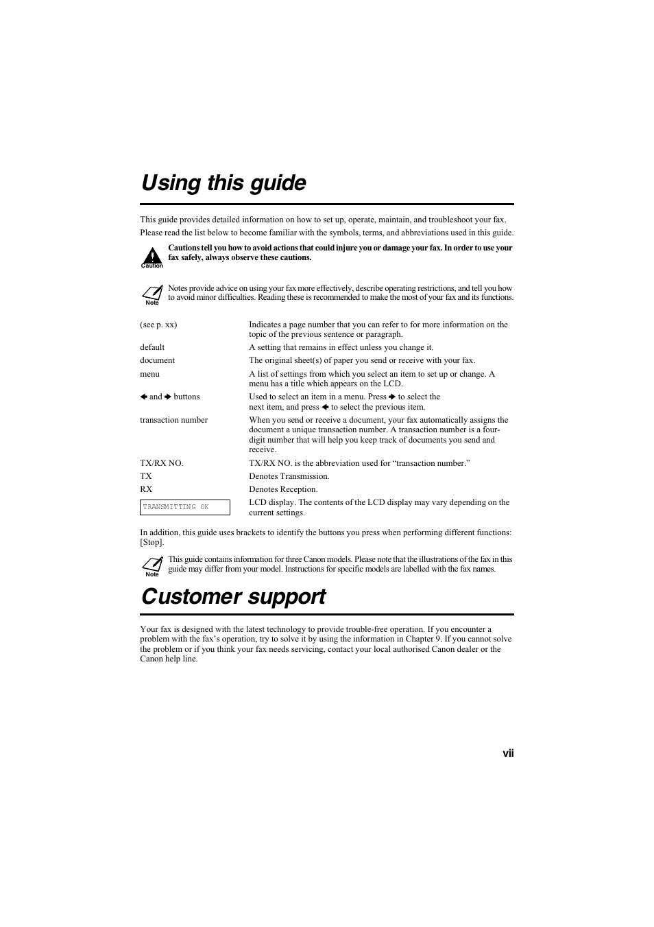 Using this guide, Customer support | Canon B115 User Manual | Page 115 / 118