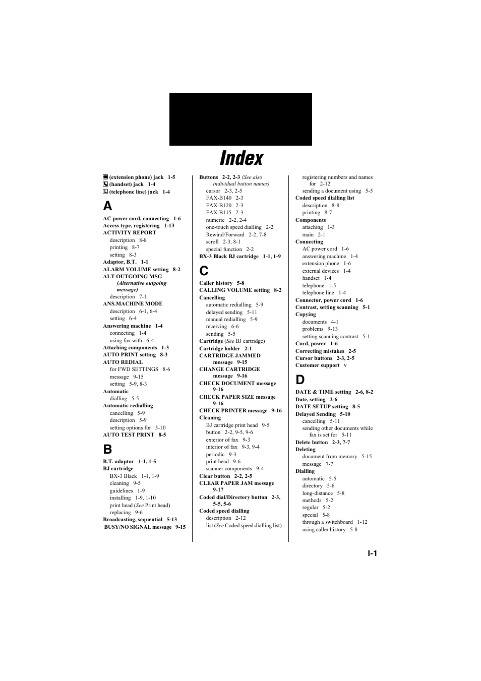 Index | Canon B115 User Manual | Page 12 / 118
