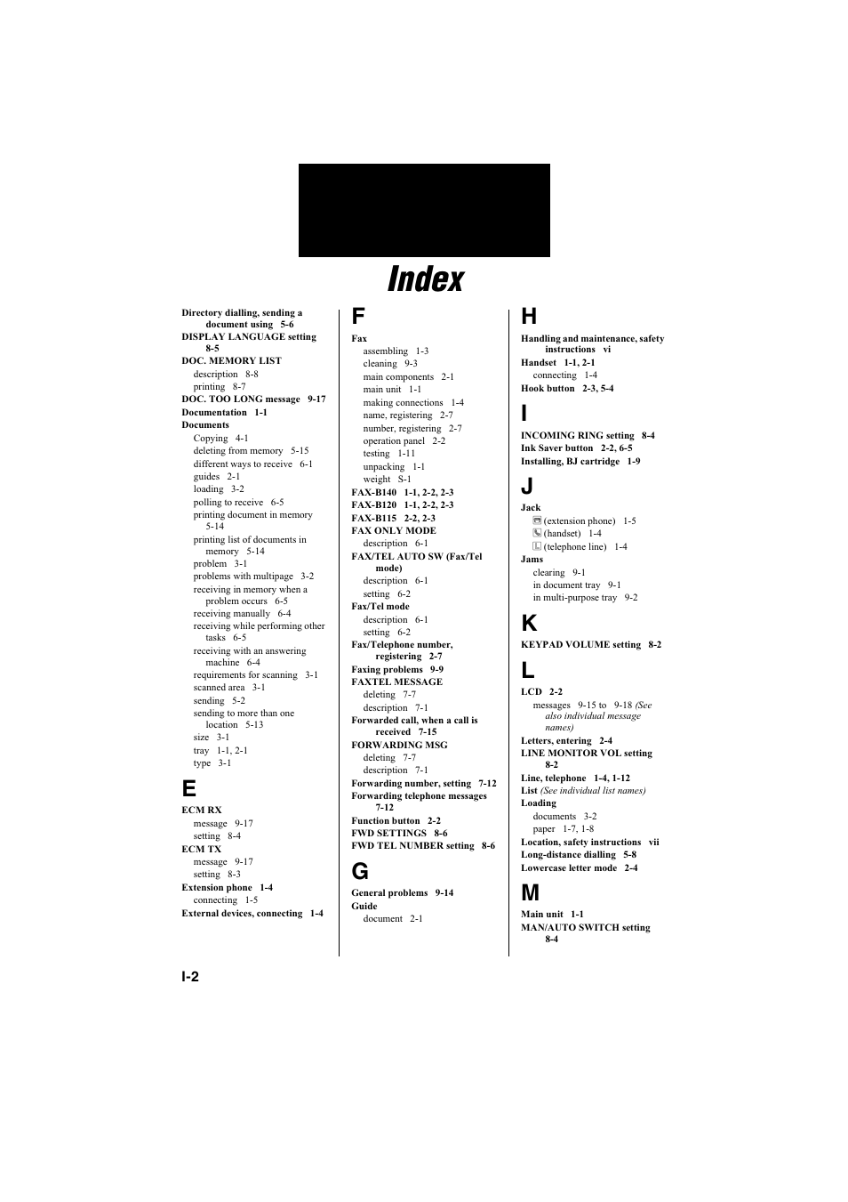 Index | Canon B115 User Manual | Page 13 / 118