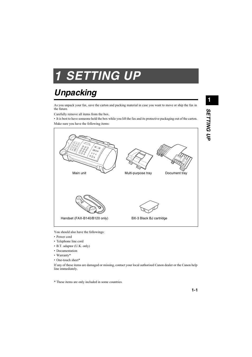 Setting up, Unpacking | Canon B115 User Manual | Page 2 / 118