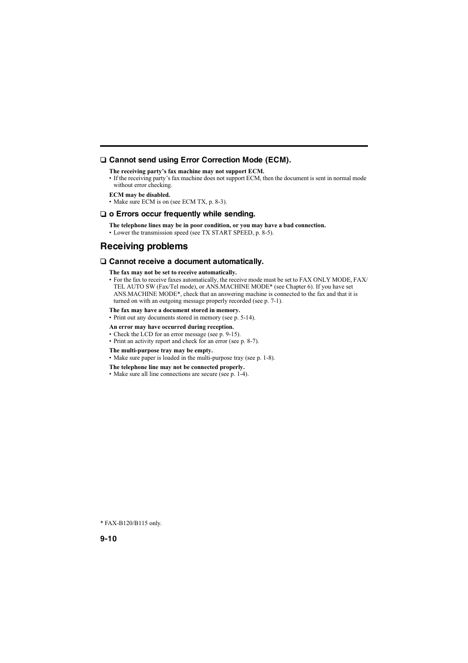 Receiving problems | Canon B115 User Manual | Page 27 / 118