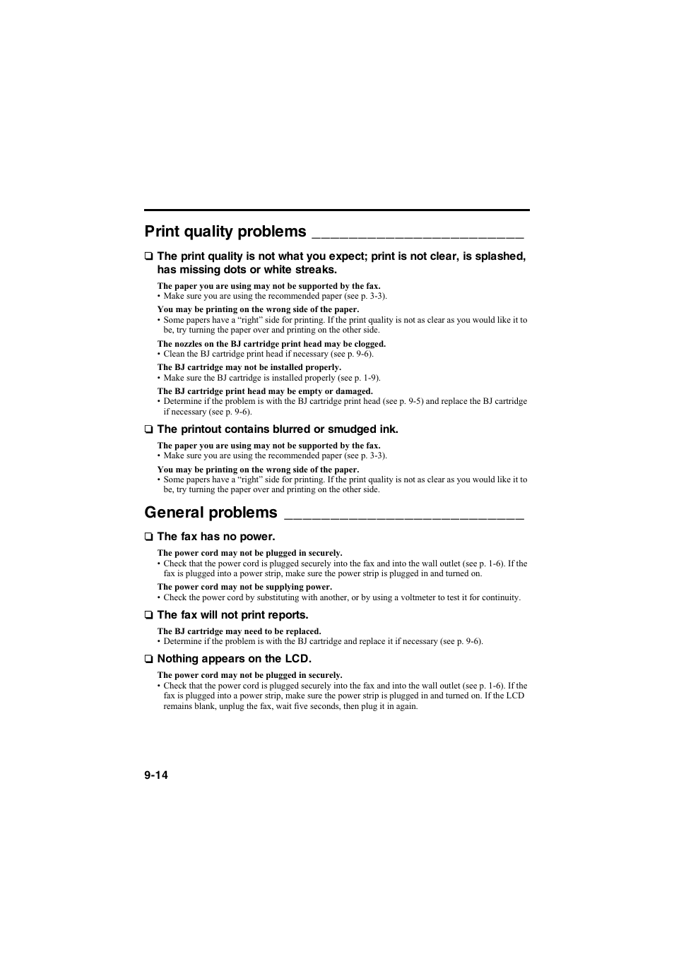 Print quality problems, General problems | Canon B115 User Manual | Page 31 / 118