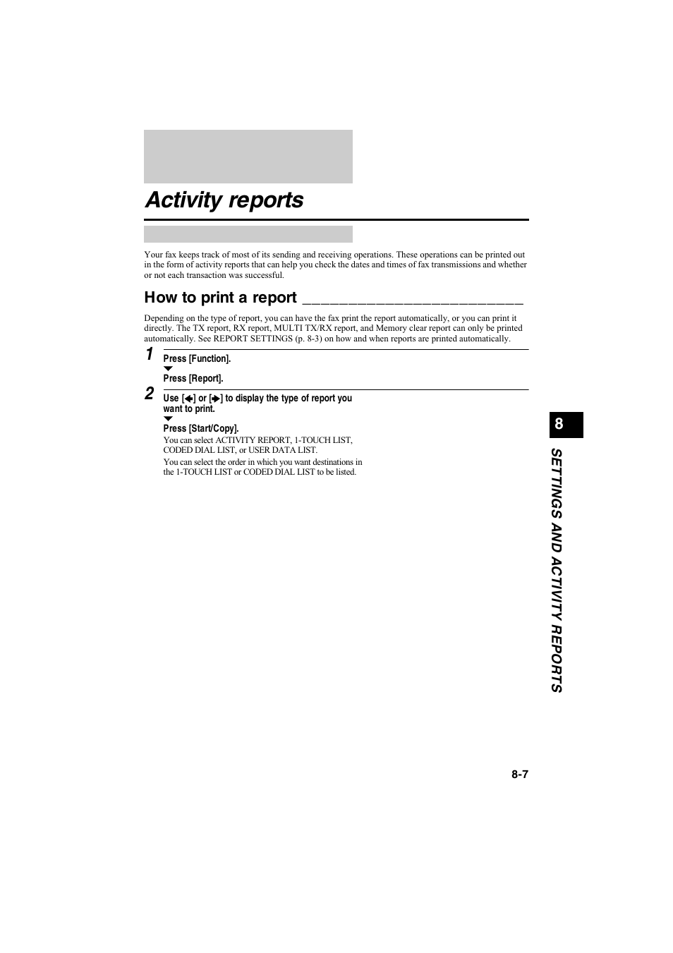Activity reports, How to print a report | Canon B115 User Manual | Page 43 / 118