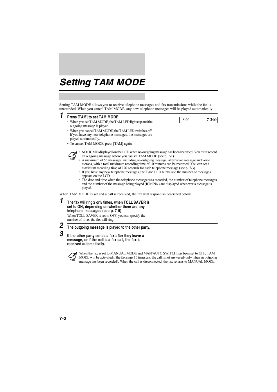 Setting tam mode | Canon B115 User Manual | Page 45 / 118