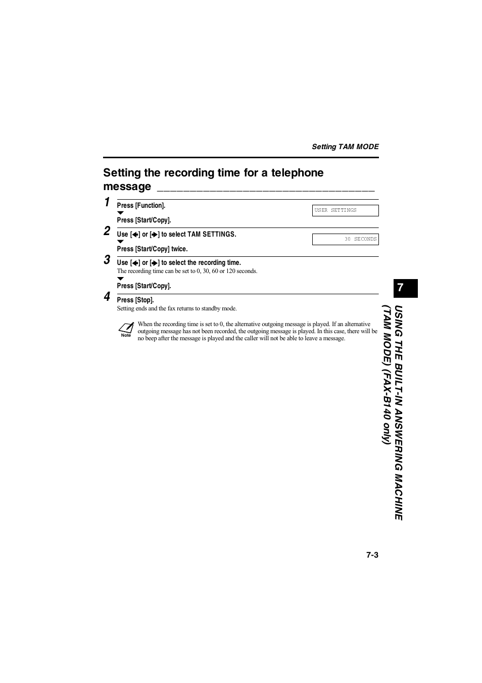 Setting the recording time for a telephone message | Canon B115 User Manual | Page 46 / 118