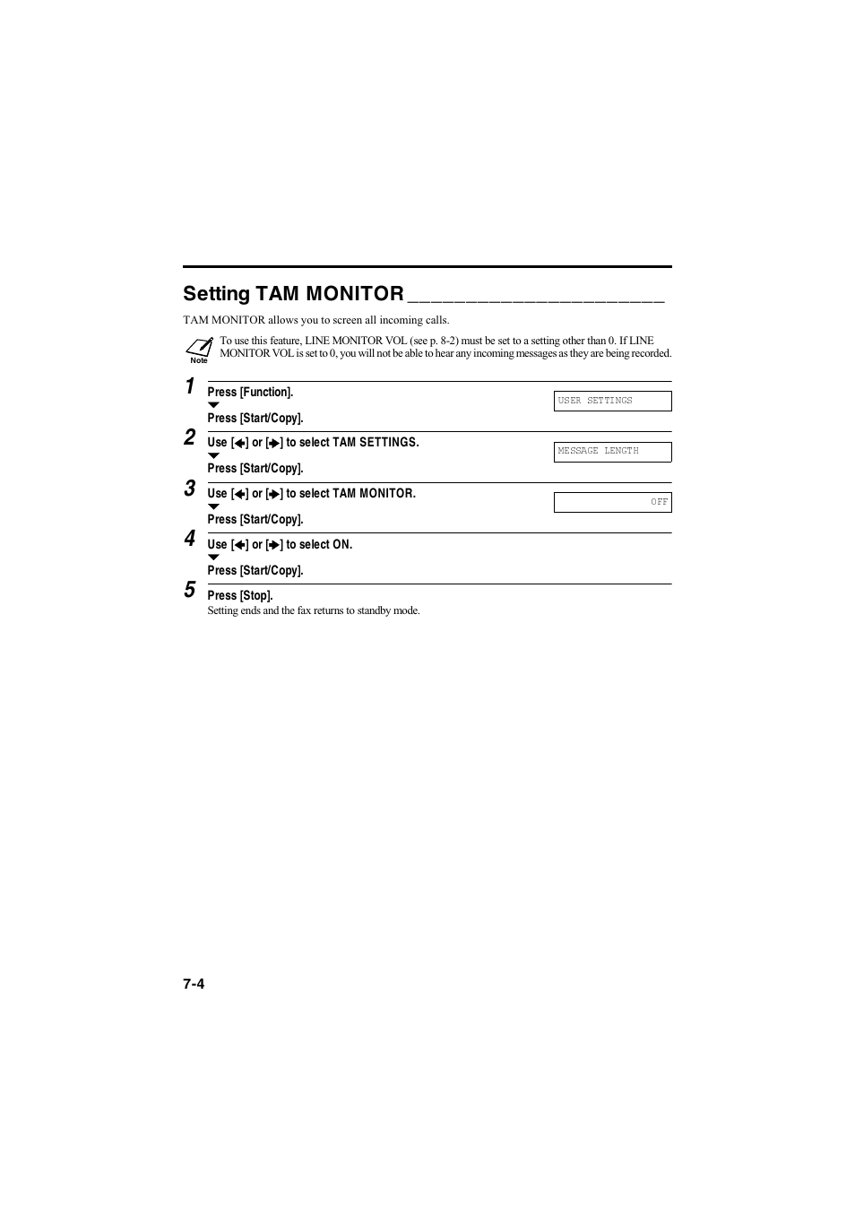 Setting tam monitor | Canon B115 User Manual | Page 47 / 118