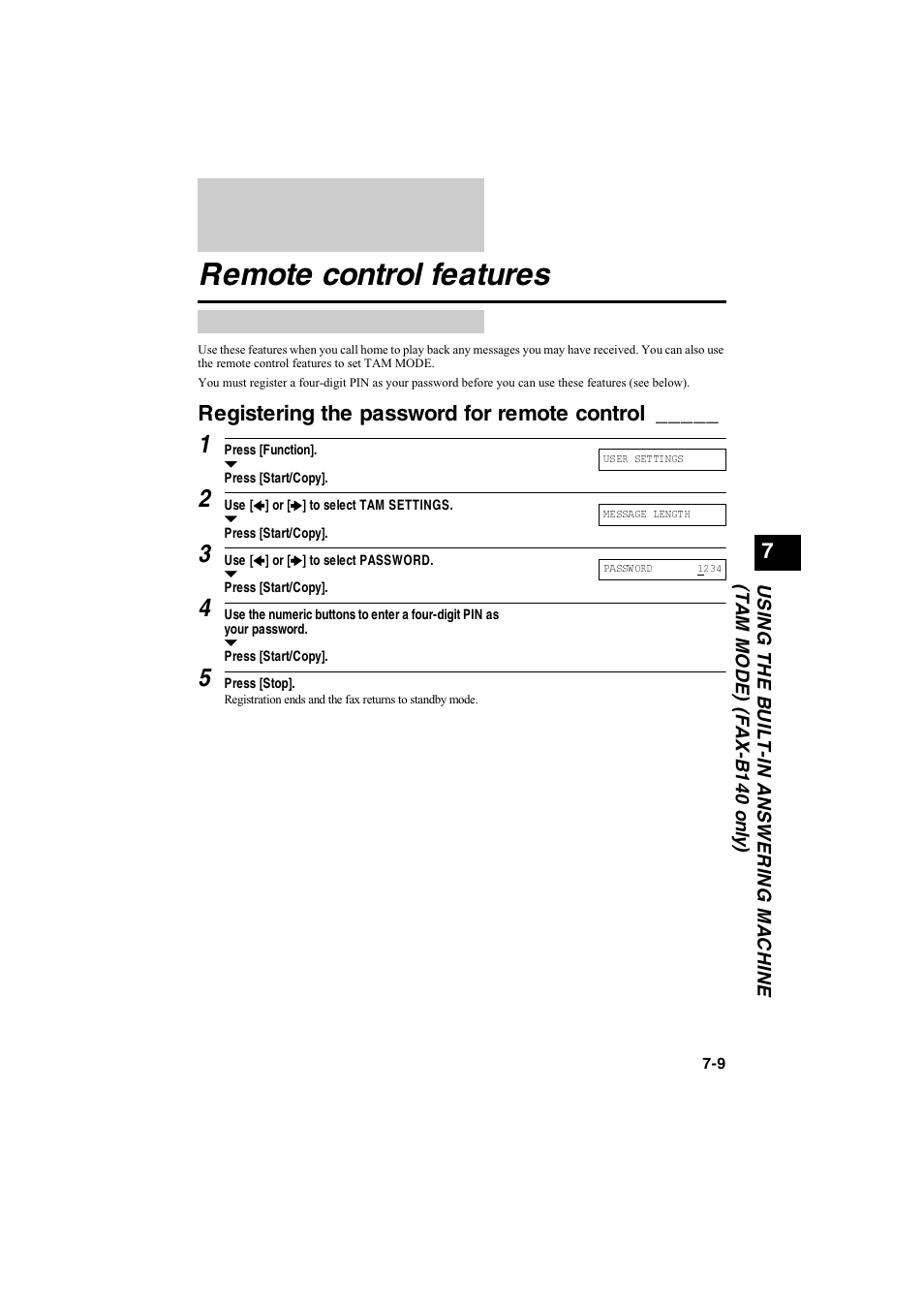 Remote control features, Registering the password for remote control | Canon B115 User Manual | Page 52 / 118