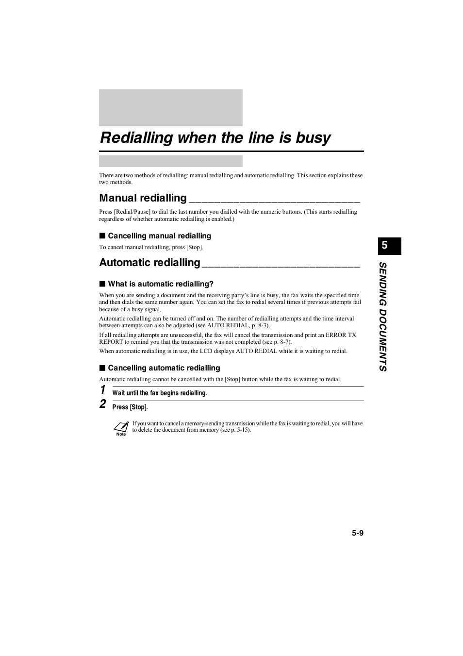 Redialling when the line is busy, Manual redialling, Automatic redialling | Canon B115 User Manual | Page 72 / 118