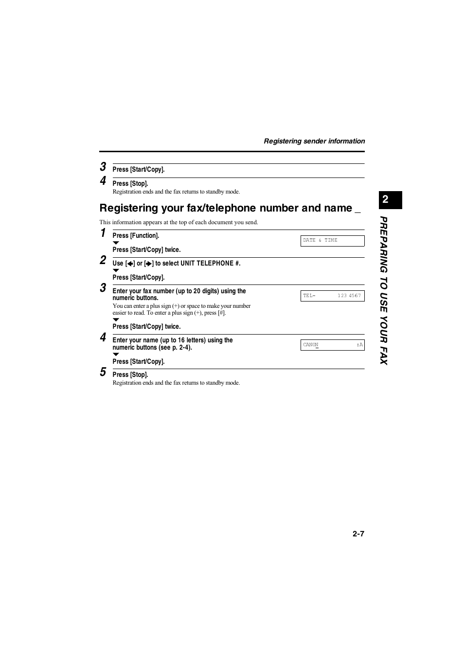 Registering your fax/telephone number and name | Canon B115 User Manual | Page 89 / 118