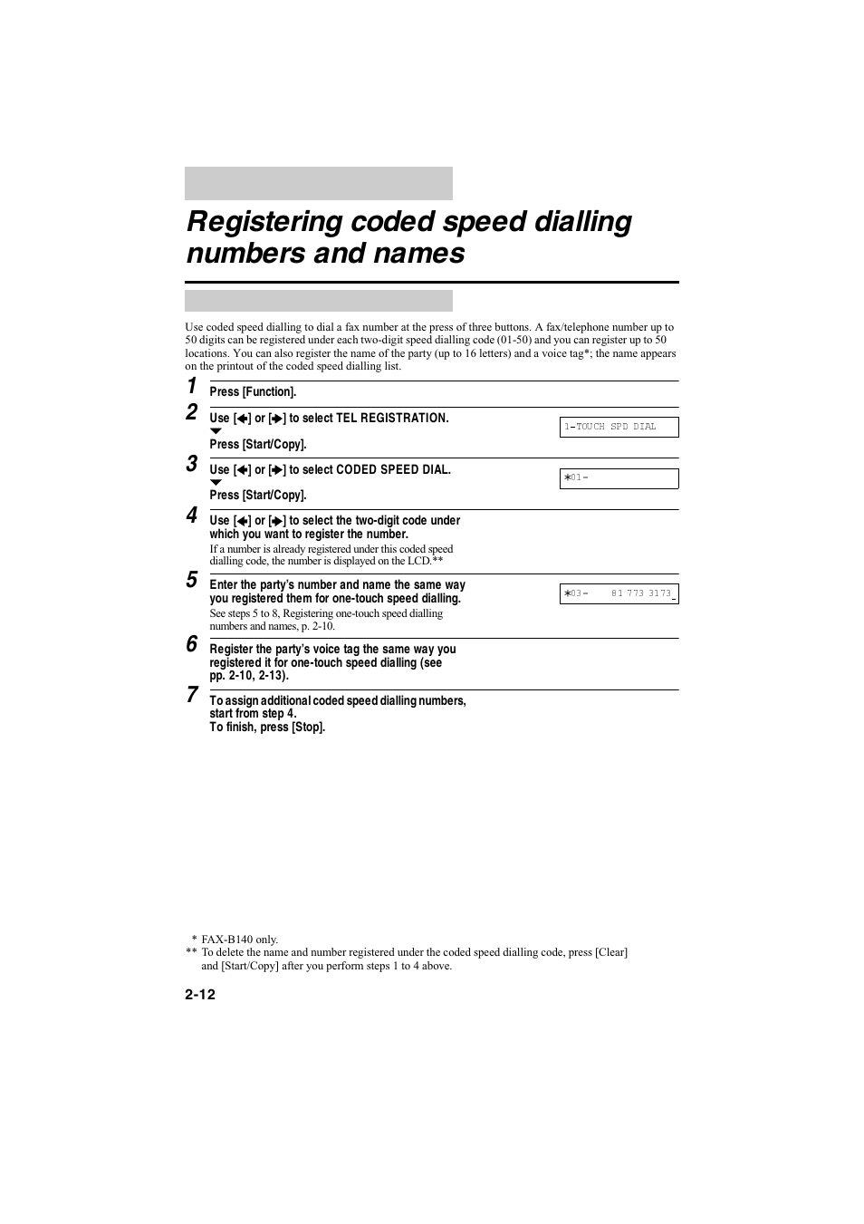 Registering coded speed dialling numbers and names | Canon B115 User Manual | Page 94 / 118