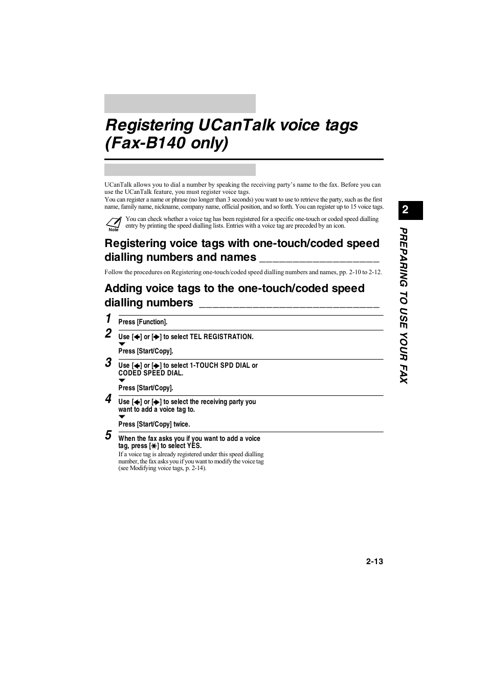 Registering ucantalk voice tags (faxb140 only), Registering ucantalk voice tags (fax-b140 only) | Canon B115 User Manual | Page 95 / 118
