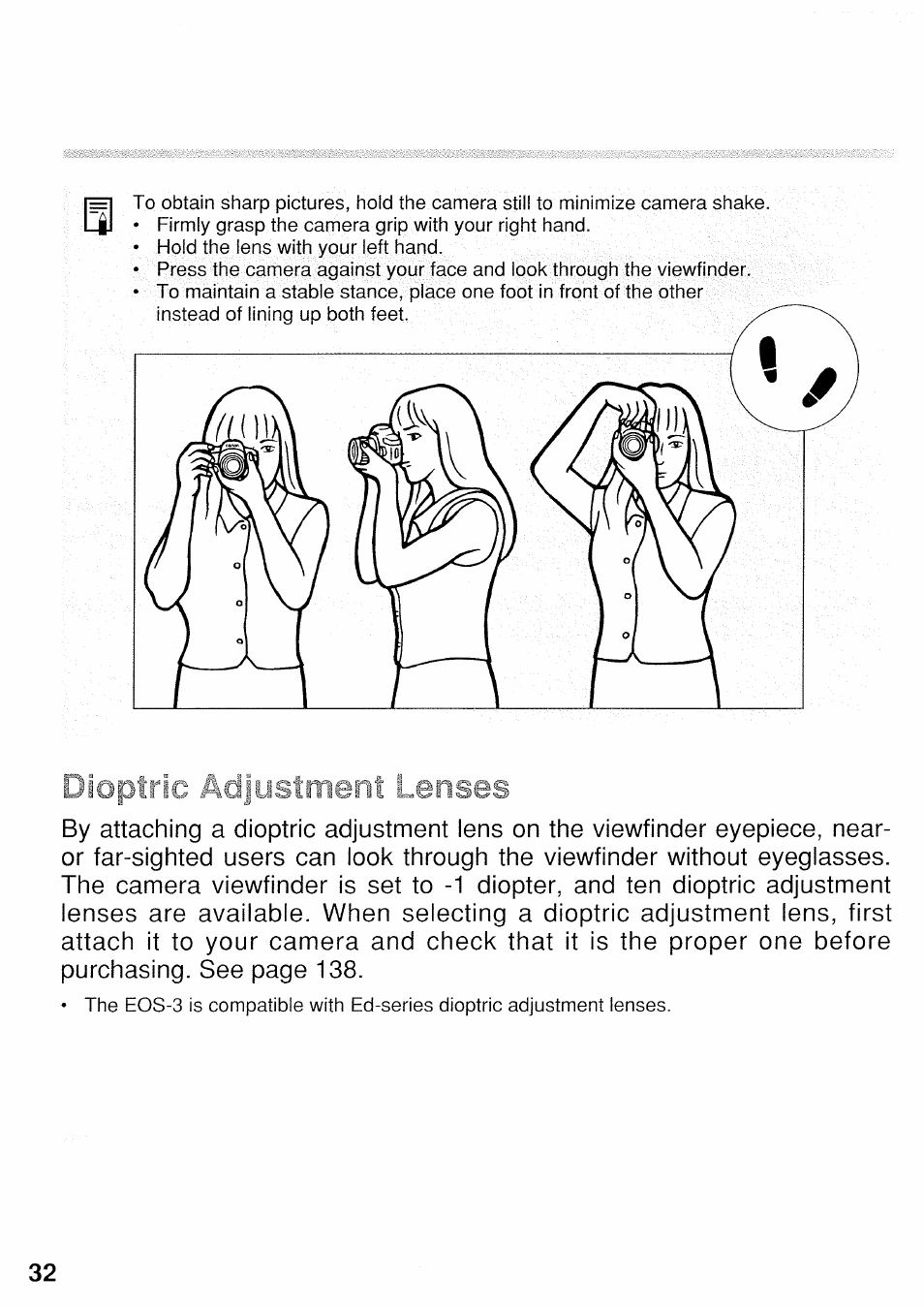 Dioptric adjustment lenses | Canon EOS 3 User Manual | Page 32 / 37