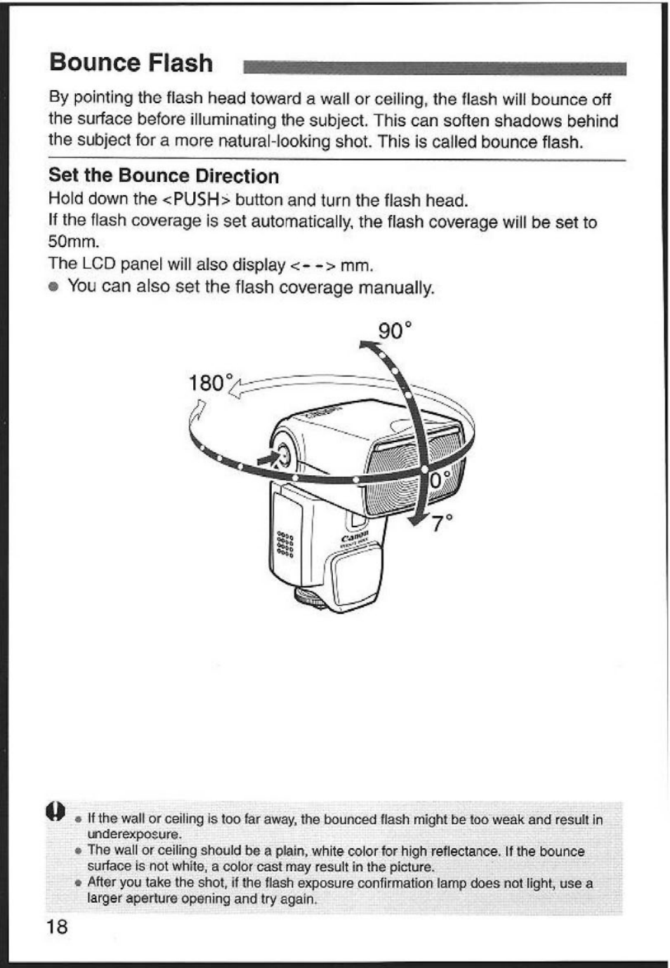 Bounce flash, Urtder'eicpc^eur, Set the bounce direction | Canon 580EX User Manual | Page 20 / 58