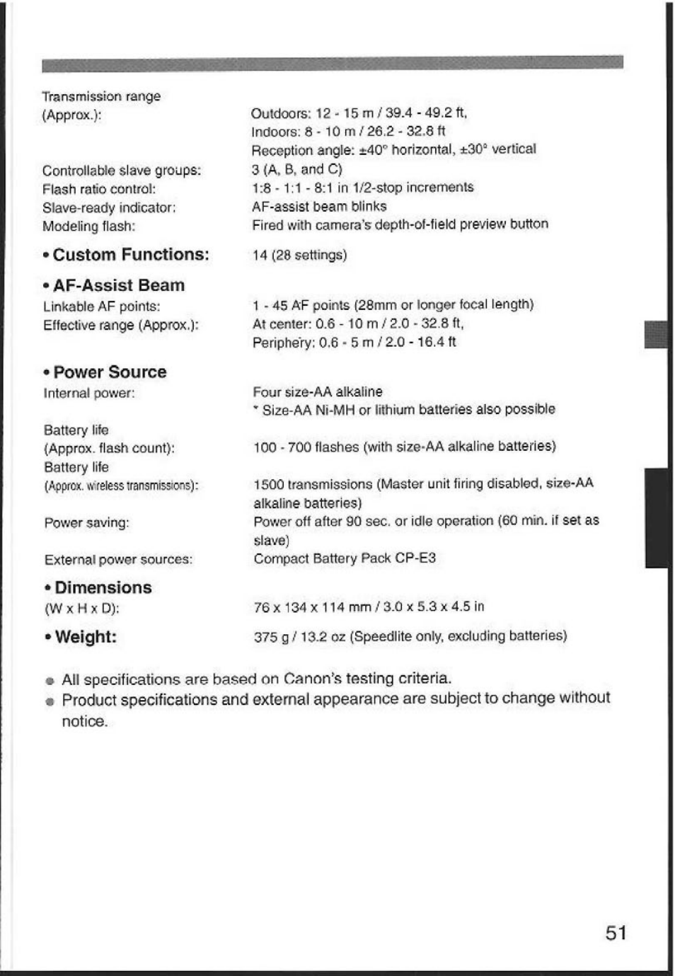 Wxhxd), Power saving | Canon 580EX User Manual | Page 53 / 58