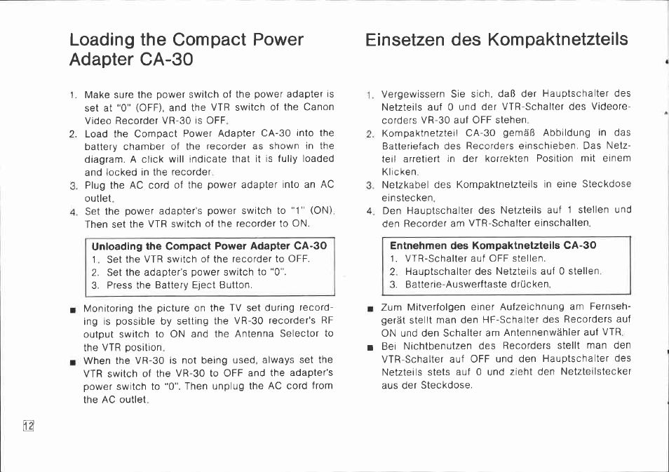 Connection procedure, Anschließen des ge­ räts, Branchements | Canon CA-30 User Manual | Page 12 / 34