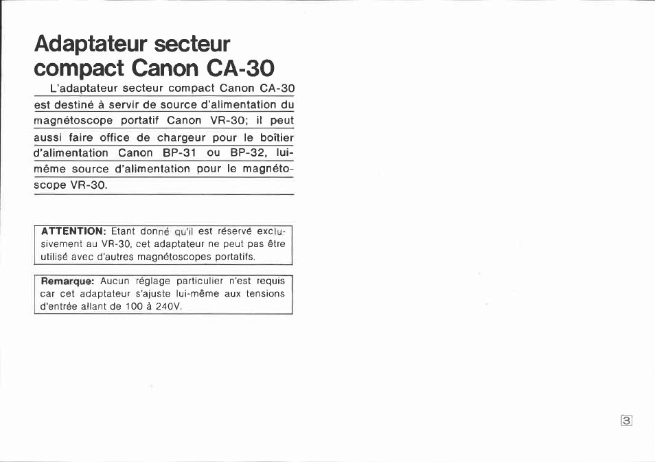 Canon kompaktnetzteil ca-30 | Canon CA-30 User Manual | Page 3 / 34