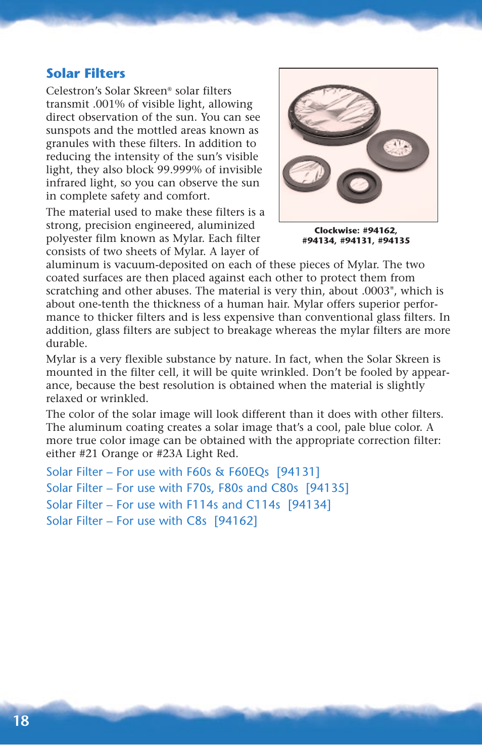 Solar, Solar filters | Canon 93517 User Manual | Page 18 / 36