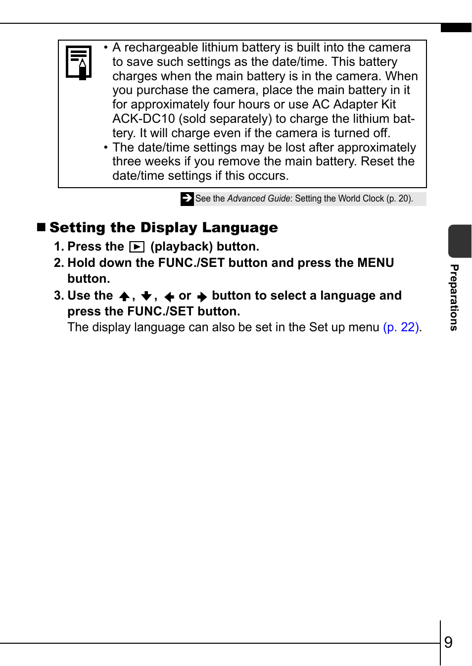 Setting the display language | Canon IXUS 75 User Manual | Page 11 / 35