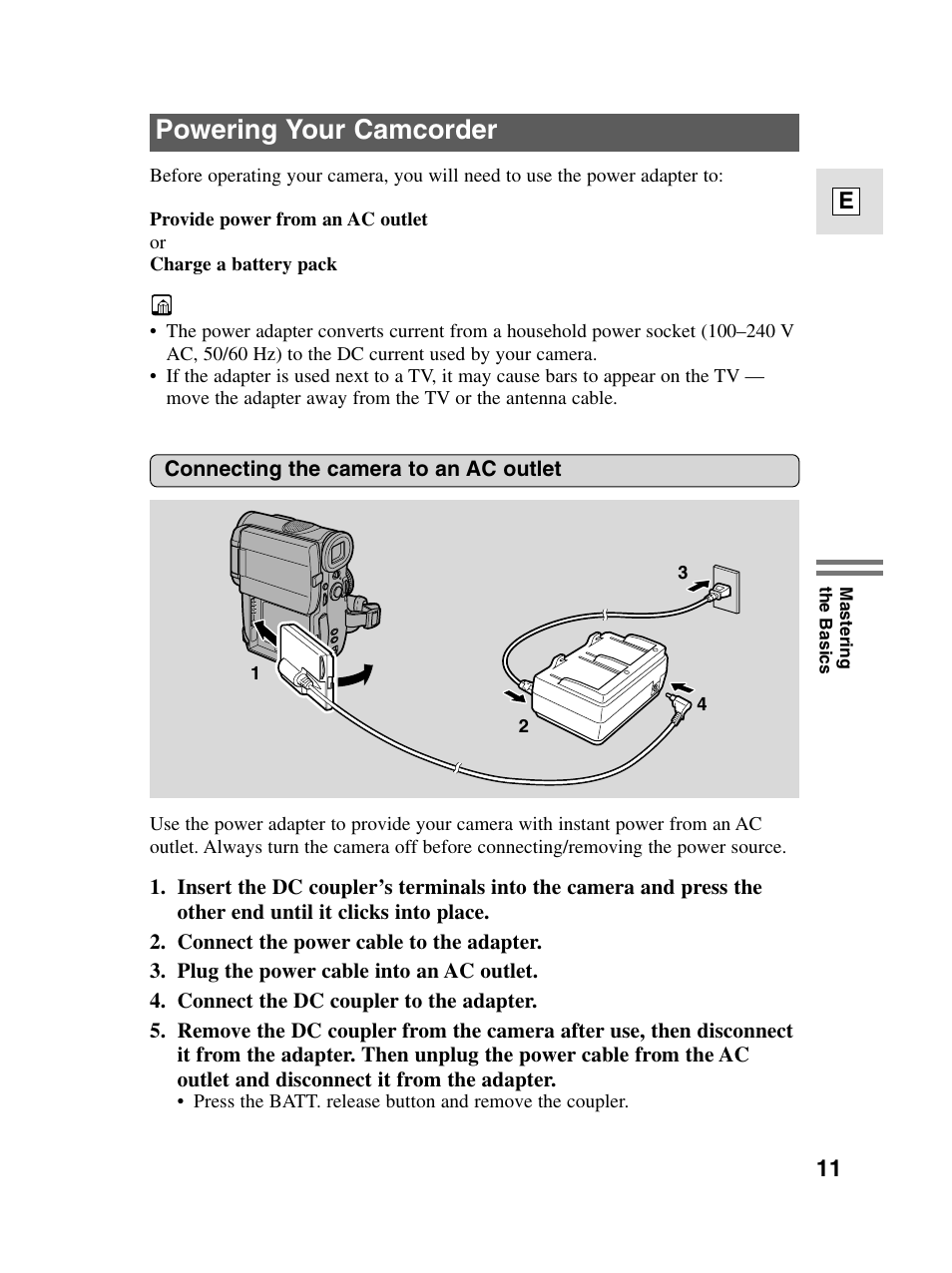 Powering your camcorder | Canon elura20 User Manual | Page 11 / 152