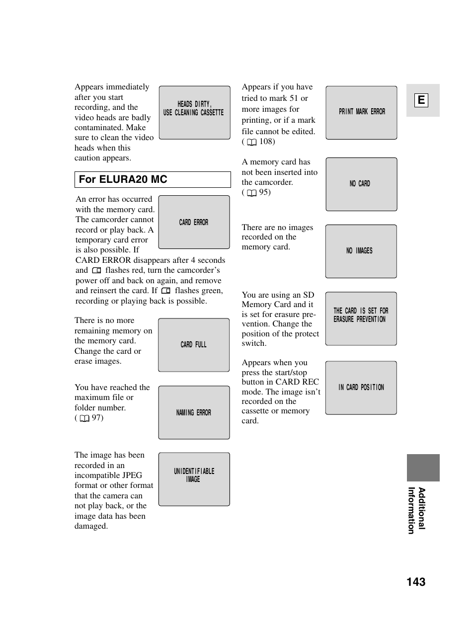 143 e, For elura20 mc | Canon elura20 User Manual | Page 143 / 152