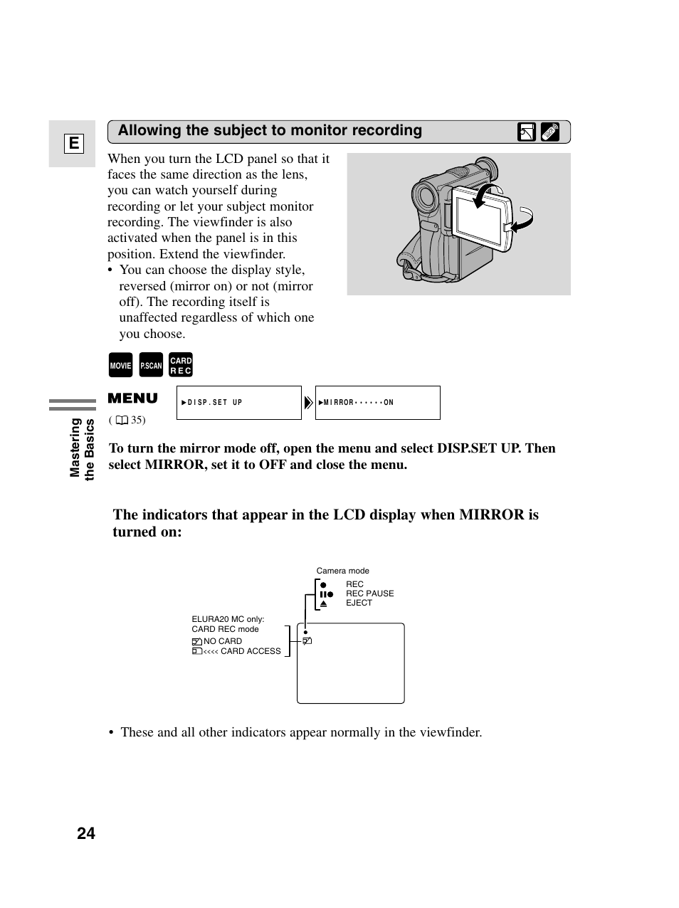 24 e, Allowing the subject to monitor recording | Canon elura20 User Manual | Page 24 / 152