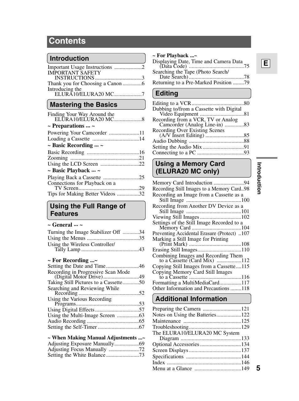 Canon elura20 User Manual | Page 5 / 152