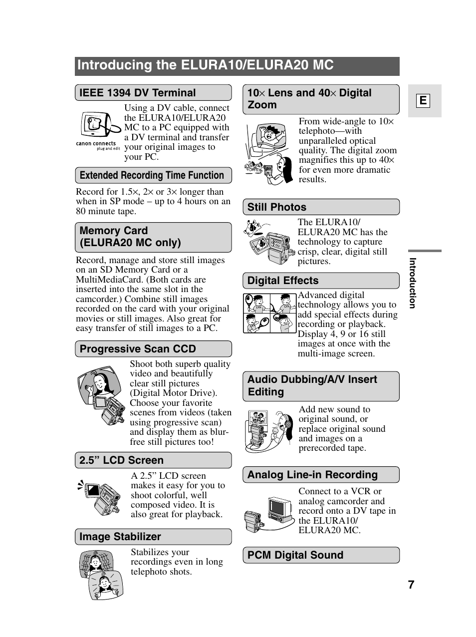 Introducing the elura10/elura20 mc | Canon elura20 User Manual | Page 7 / 152
